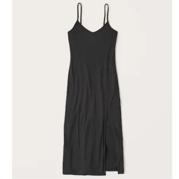 NWT Abercrombie & Fitch Black Spaghetti Strap Midi Dress with Slit Medium Petite - Picture 10 of 12